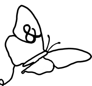 A drawing of a butterfly with an ampersand in one of the wings.
